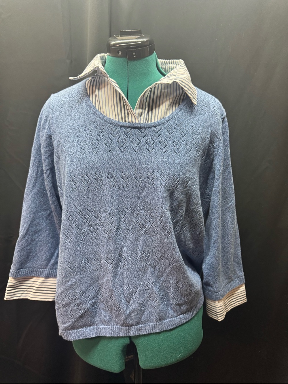 Alfred Dunner Light Blue Textured Crewneck Sweater